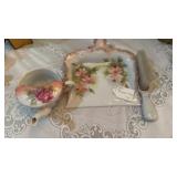 HAND PAINTED ENGLISH BRUSH & TRAY, TEA CUP