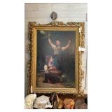 OIL PAINTING OF TWO GIRLS IN GOLD FRAME, 32'X45'