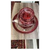 GROUP OF RUBY CUT TO CLEAR GLASSWARE