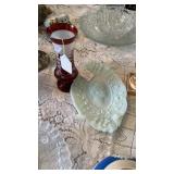 RUBY BOHEMIAM VASE & MILK GLASS PORTRAIT PLATE