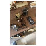 SMALL GROUP OF CAST IRON ITEMS, BRASS FISH &
