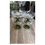 SET OF 4 GREEN STEM ETCHED BANZI TREE GLASSES