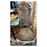 NEDDLEPOINT CARVED BACK WOOD CHAIR