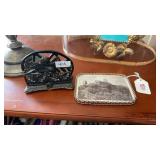 COASTER HOLDER & MINIATURE VINTAGE FRAMED PICTURE