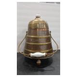 COPPER &BRASS 'DOOFPOT'W/ PORCELAIN HANDLE