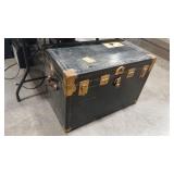 FLAT TOP BRASS ACCENT  TRAVEL TRUNK W/ BOX