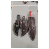 3 DAMASCUS FIXED BLADE KNIVES W/ SHEATHS