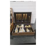 GOLD FINISH INTERNATIONAL FLATWARE & BOX