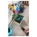 3 CANDLE HOLDERS AND METAL YARD DECOR