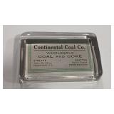 CONTINENTAL COAL CO VTG GLASS PAPER WEIGHT