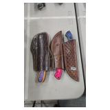 3 DAMASCUS FIXED BLADE KNIVES W/ SHEATHS