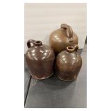 3 - VTG GRADUATED BROWN GLAZE 1 HANDLE JUGS