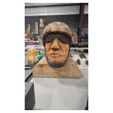 WOOD CARVED ARMY MAN HEAD 20' X  18' X 12'