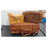TOOLED LEATHER & VTG PURSE W / BASKET