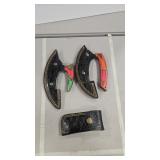 2 DAMASCUS FIXED BLADE KNIVES AND POCKET KNIFE W/