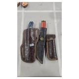 2 DAMASCUS FIXED BLADE KNIVES AND POCKET KNIFE W/