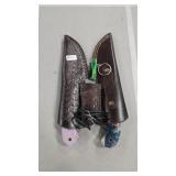 3 DAMASCUS KNIVES WITH SHEATHS