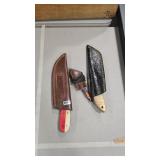 3 DAMASCUS FIXED BLADE KNIVES W/ SHEATHS