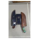 2 DAMASCUS FIXED BLADE KNIVES AND POCKET KNIFE W/