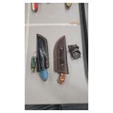 2 DAMASCUS FIXED BLADE KNIVES AND POCKET KNIFE W/