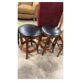 2 - LEATHER NAIL HEAD ACCENT SWIVEL STOOLS