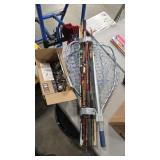 ASSORTED FISHING POLES, REELS AND NET