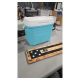 IGLOO HARD COOLER AND DECORATIVE WOOD BOTTLE OPENE