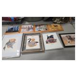 4 FRAMED DOG PRINTS AND 4 FRAMED TILE WILDLIFE ART