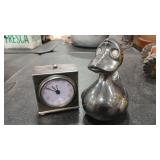 POTTERY BARN CARRIAGE CLOCK & PLATED DUCK BANK