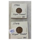 TWO 1943 CLIPPED PLANCHET PENNIES