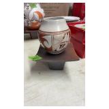 HOPI TWA POTTERY CHROME POTTERY VESSEL W/ STAND