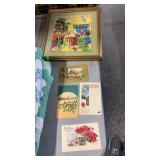 SANTA WORKSHOP PRINT, VINTAGE CHRISTMAS POSTCARDS