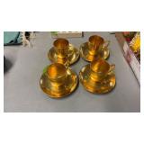 4 SIGNED TIFFANY CUPS & SAUCERS, 24KT GOLD PLATED
