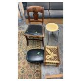 CHAIR & 3 STOOLS