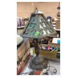 ANTIQUE METAL BASED LAMP W/ SLAG GLASS SHADE