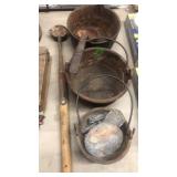 3 CAST IRON LEAD POTS & LADLE