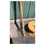 2 PITCH FORKS & SHOVEL HANDLE