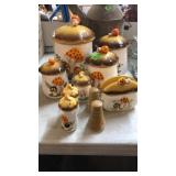 MUSHROOM CANISTER SET, SALT & PEPPERS & NAPKIN