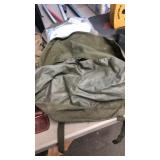 US GREEN CANVAS BAG, WATER BUCKET & FRAMED