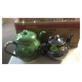 2 TEA POTS & BX W/ PITCHER & GLASSES