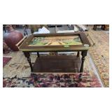 MID CENTURY SHADOW BOX SERVING TRAY ON ROLLERS