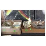 LARGE ONE CENT COIN MEDALLION, CRYSTAL BOWLS,