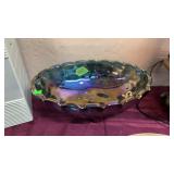 BLUE CARNIVAL GLASS BOWL