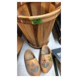 WOOD WASTE BASKET & WOODEN SHOES FROM HOLLAND
