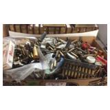LARGE BOX OF MISC BRASS & 12 GA SHOTGUN SHELLS