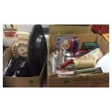 2 BX W/ CLOCK, TELEPHONE CORD REEL, SEWING KIT,