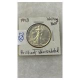 1943 BRILLANT UNCIRC WALKING LIBERTY SILVER HALF