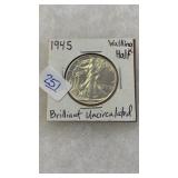 1945 BRILLANT UNCIRC WALKING LIBERTY SILVER HALF