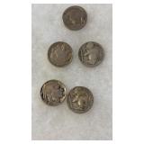 5 BUFFALO NICKELS