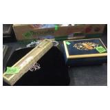 PURSE, FOLDING FAN & MUSICAL JEWELRY BOX